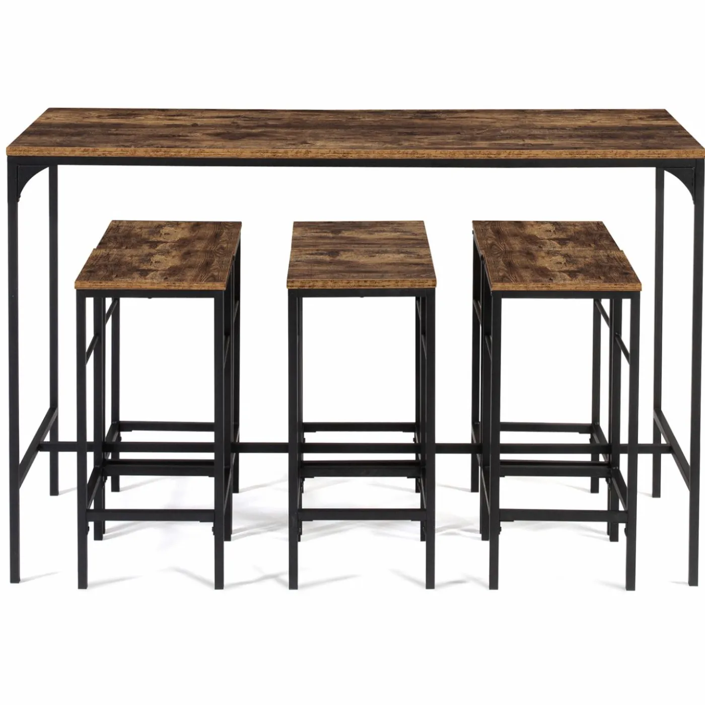 Table haute avec 6 tabourets bois effet vieilli