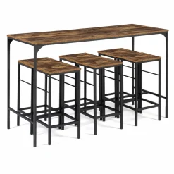 Table haute avec 6 tabourets bois effet vieilli
