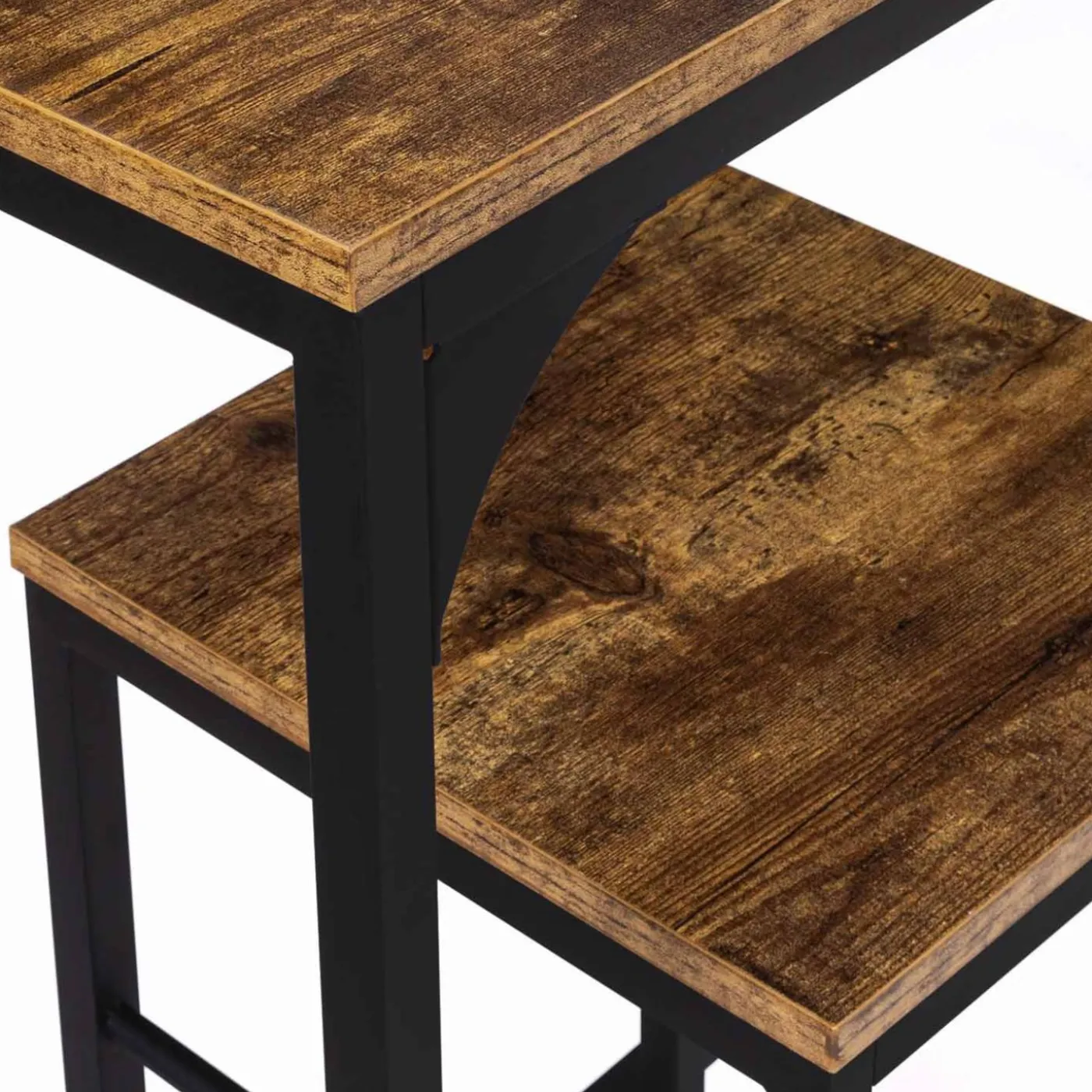 Table haute avec 2 tabourets bois effet vieilli