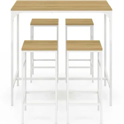 Table haute avec 4 tabourets métal blanc et bois style industriel
