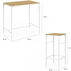 Table haute avec 4 tabourets métal blanc et bois style industriel