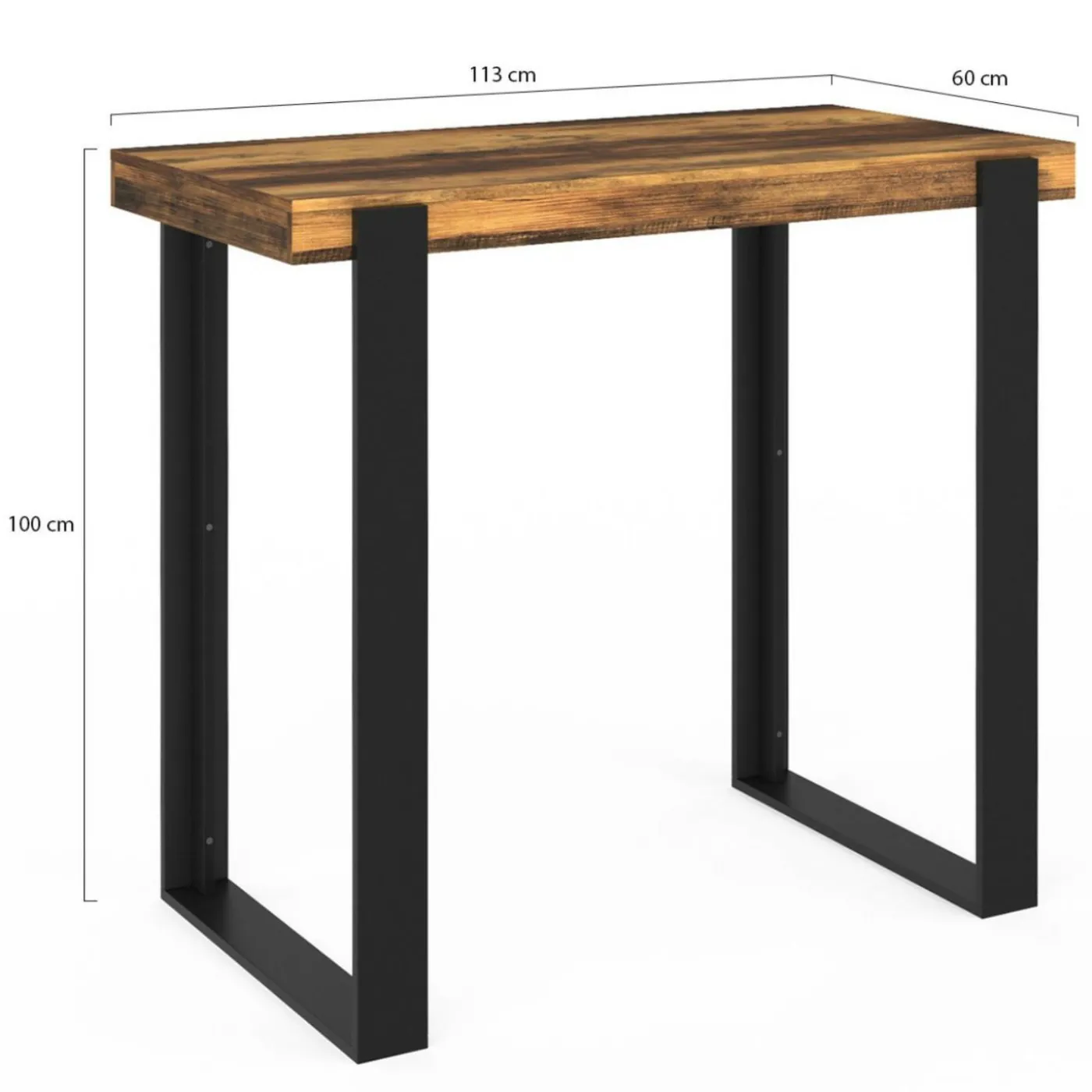 Table haute de bar bois foncé effet vieilli et noir 113 cm