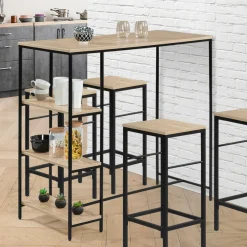 Table haute industrielle avec étagères