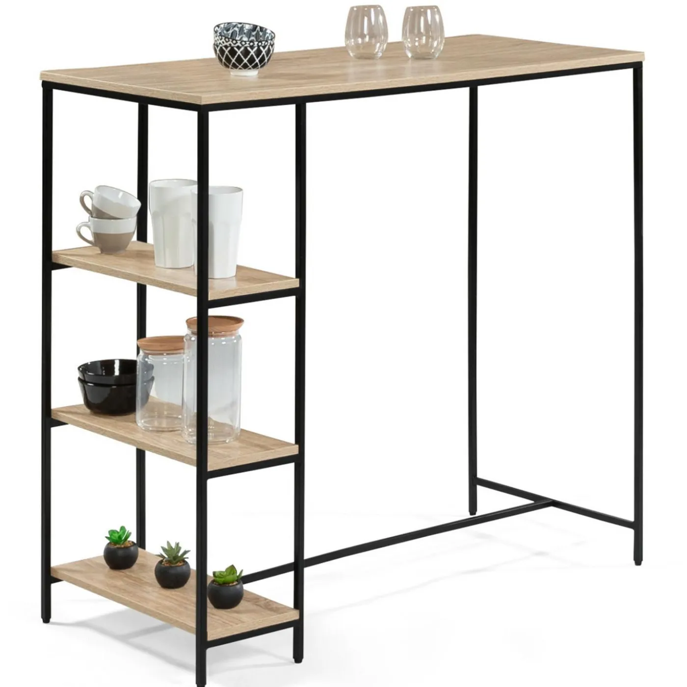 Table haute industrielle avec étagères