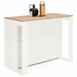 Table haute îlot de cuisine blanche et bois