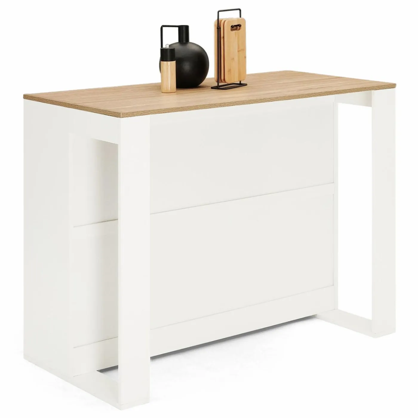 Table haute îlot de cuisine blanche et bois