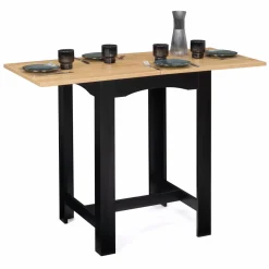 Table haute mange-debout extensible noire et bois