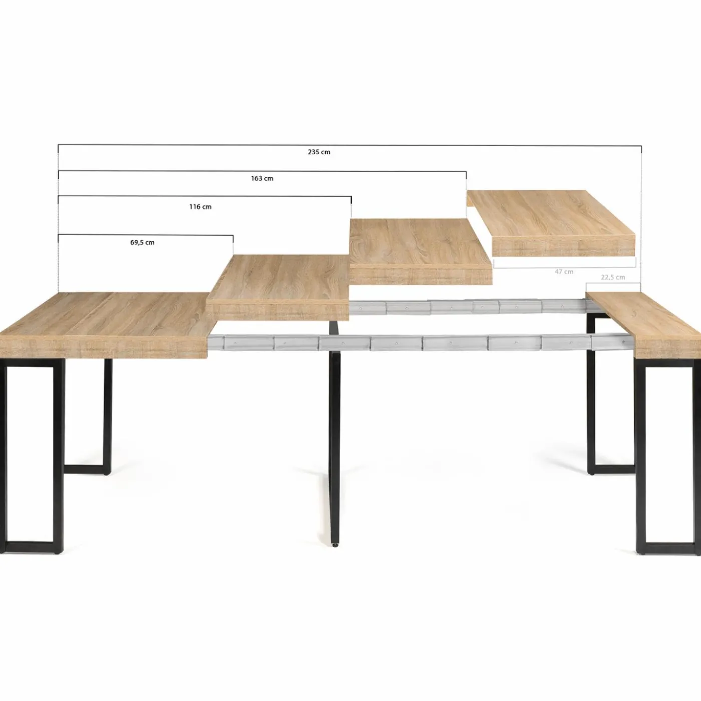Table industrielle extensible 10 personnes 235 cm