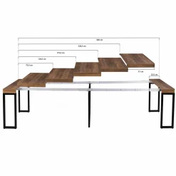 Table industrielle extensible 14 personnes 300 cm bois foncé