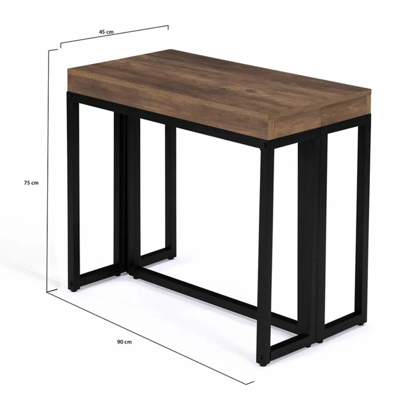 Table industrielle extensible 14 personnes 300 cm bois foncé