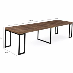 Table industrielle extensible 14 personnes 300 cm bois foncé