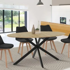 Table industrielle 8 personnes ovale bois et pied araignée noir 150 cm