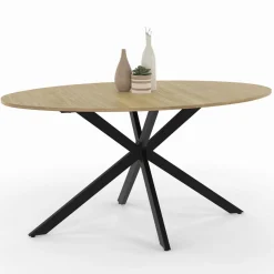 Table industrielle 8 personnes ovale bois et pied araignée noir 150 cm
