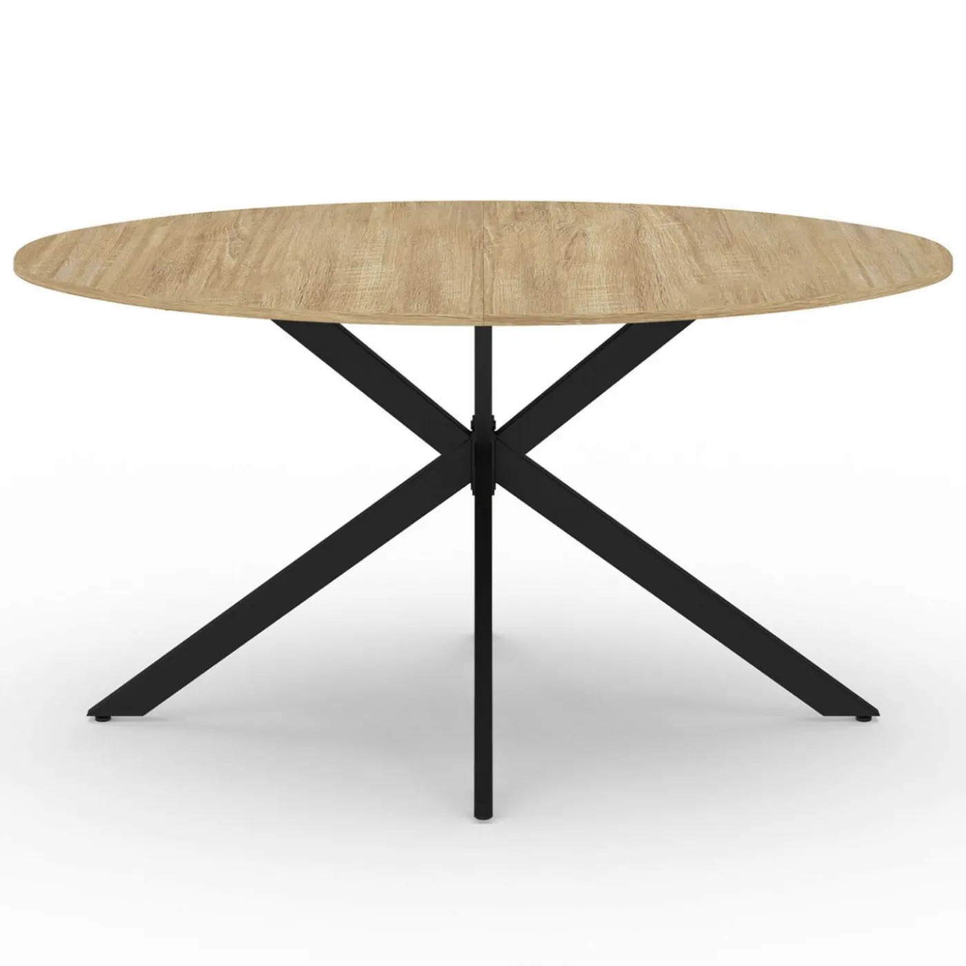 Table industrielle 8 personnes ovale bois et pied araignée noir 150 cm