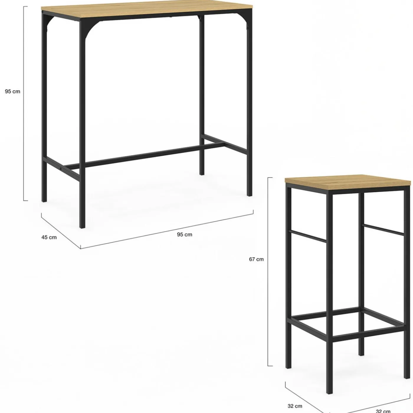 Table mange-debout style industriel avec 2 tabourets