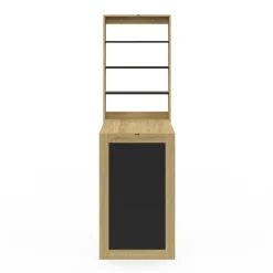 Table murale pliable MACCHIA avec étagères et tableau craie 2 personnes bois et noir