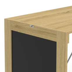 Table murale pliable MACCHIA avec étagères et tableau craie 2 personnes bois et noir