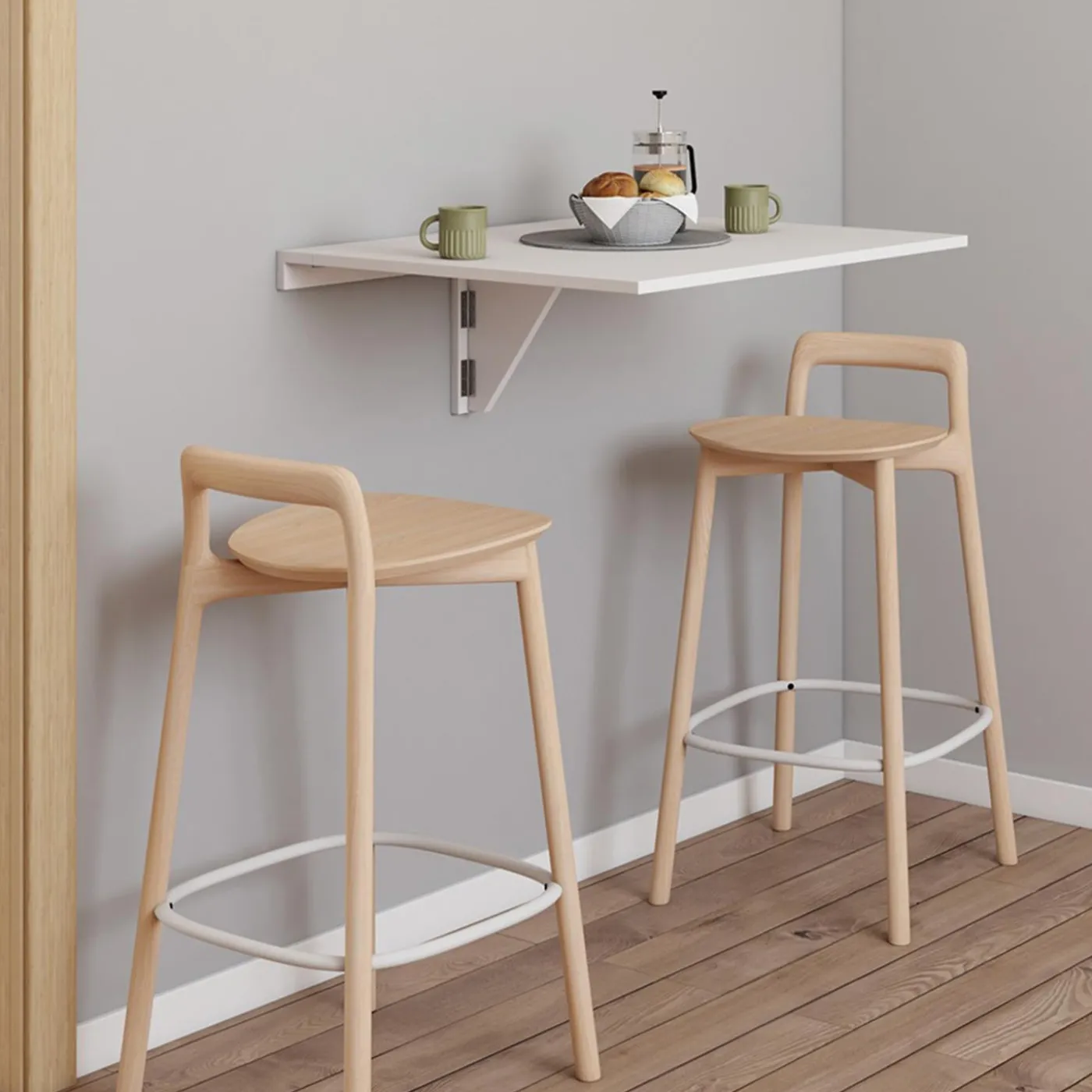 Table murale rabattable bois blanc 2 personnes L.70cm