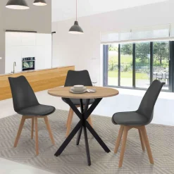 Table pied araignée ronde bois et métal noir 80 cm