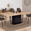 Table pied central extensible noir et bois façon hêtre