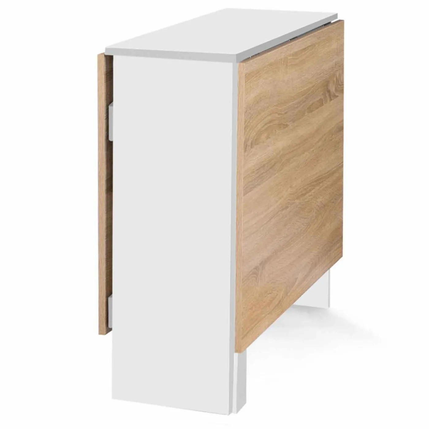 Table pliante blanche plateau bois avec double rangement central
