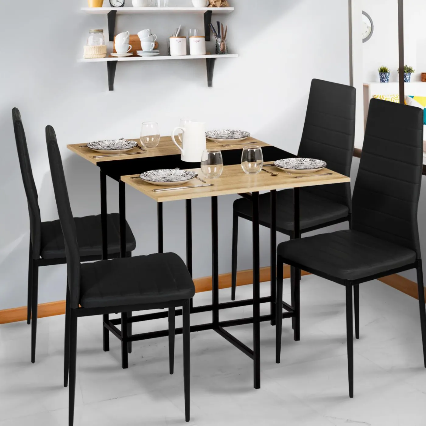 Table pliante industrielle bois et métal noir 2-4 personnes