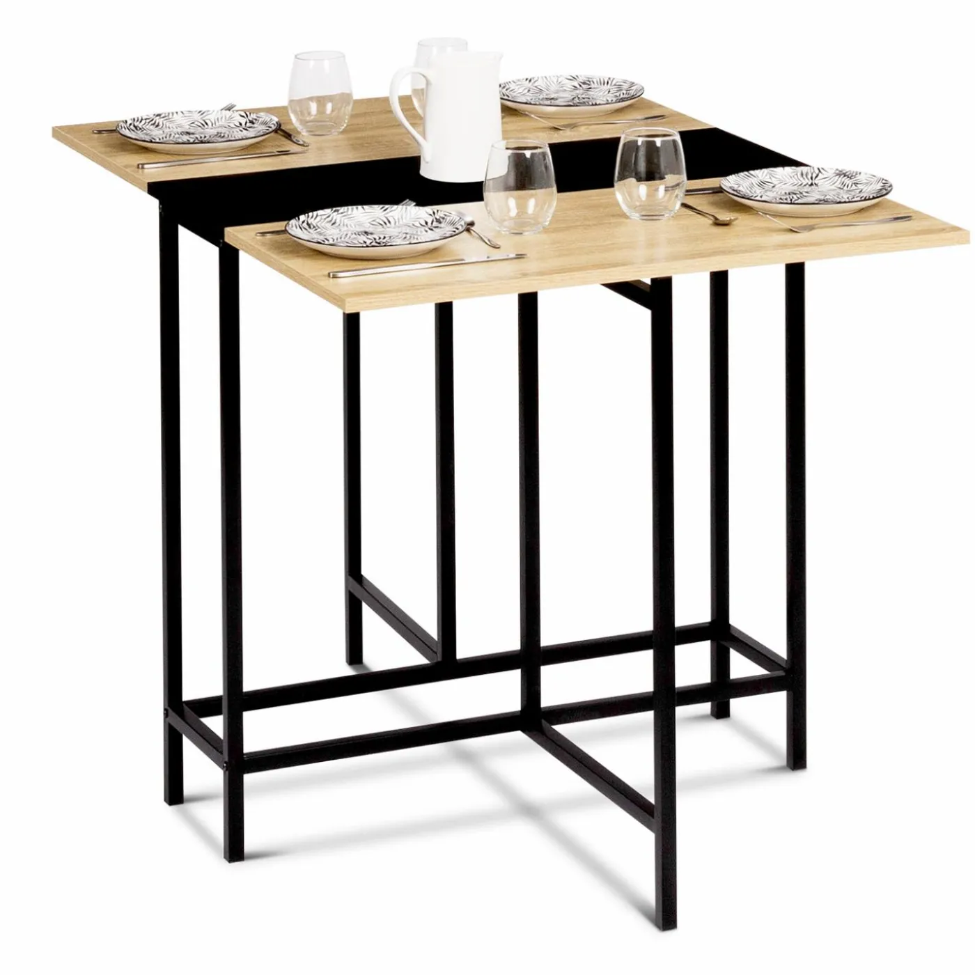 Table pliante industrielle bois et métal noir 2-4 personnes