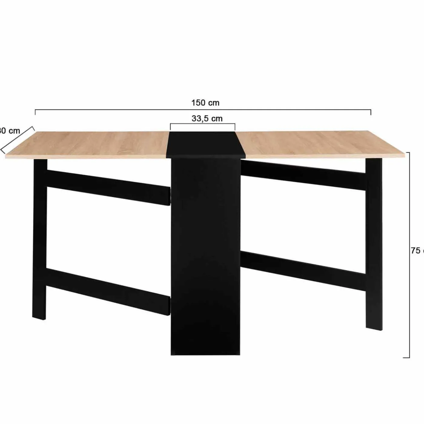 Table pliante noire plateau bois avec double rangement central