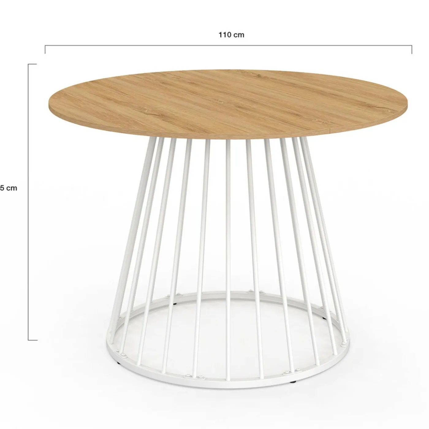 Table ronde à manger 110cm 6 personnes plateau bois et pied filaire métal blanc