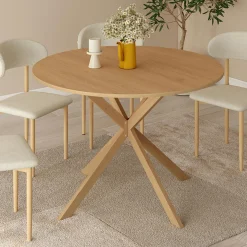 Table ronde 6 personnes bois effet hêtre 6 personnes 110 cm pied araignée
