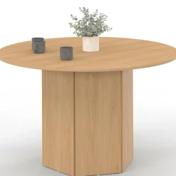 Table ronde 6 personnes bois effet hêtre 110 cm pied hexagonal