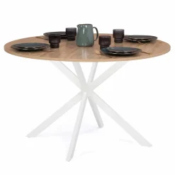 Table ronde bois et blanche 6 personnes industrielle