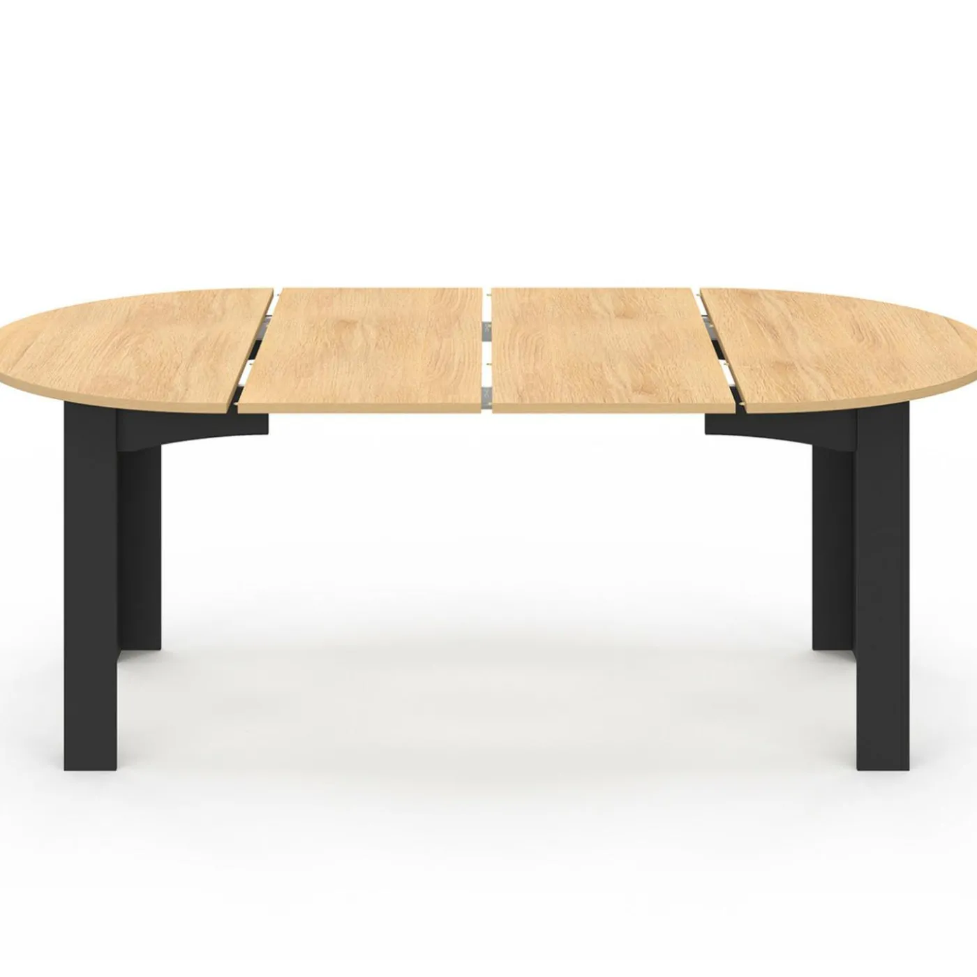 Table ronde extensible 110-200 cm 4-10 personnes plateau façon hêtre pieds noirs