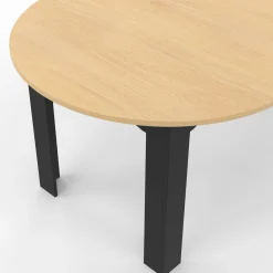 Table ronde extensible 110-200 cm 4-10 personnes plateau façon hêtre pieds noirs