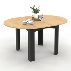 Table ronde extensible 4-8 personnes noir et bois