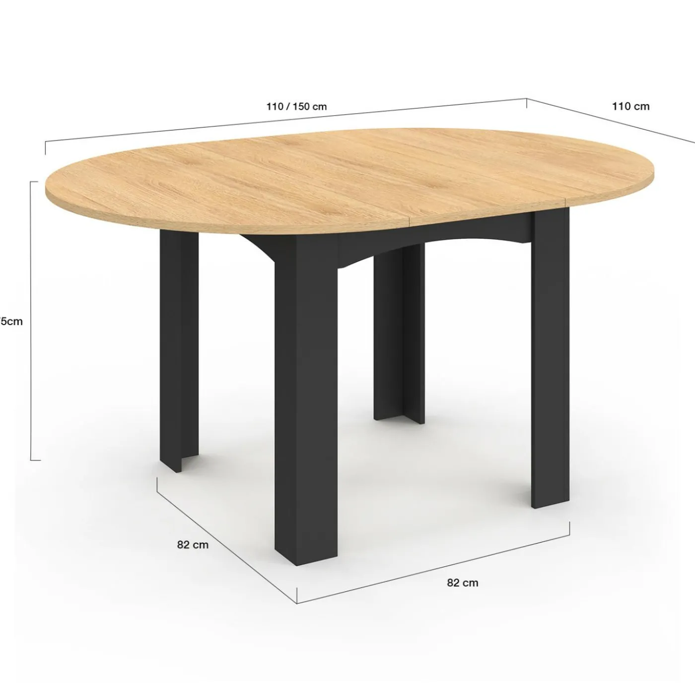 Table ronde extensible 4-8 personnes noir et bois