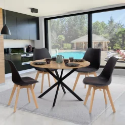 Table ronde noir et bois 4-6 personnes 110cm pied araignée