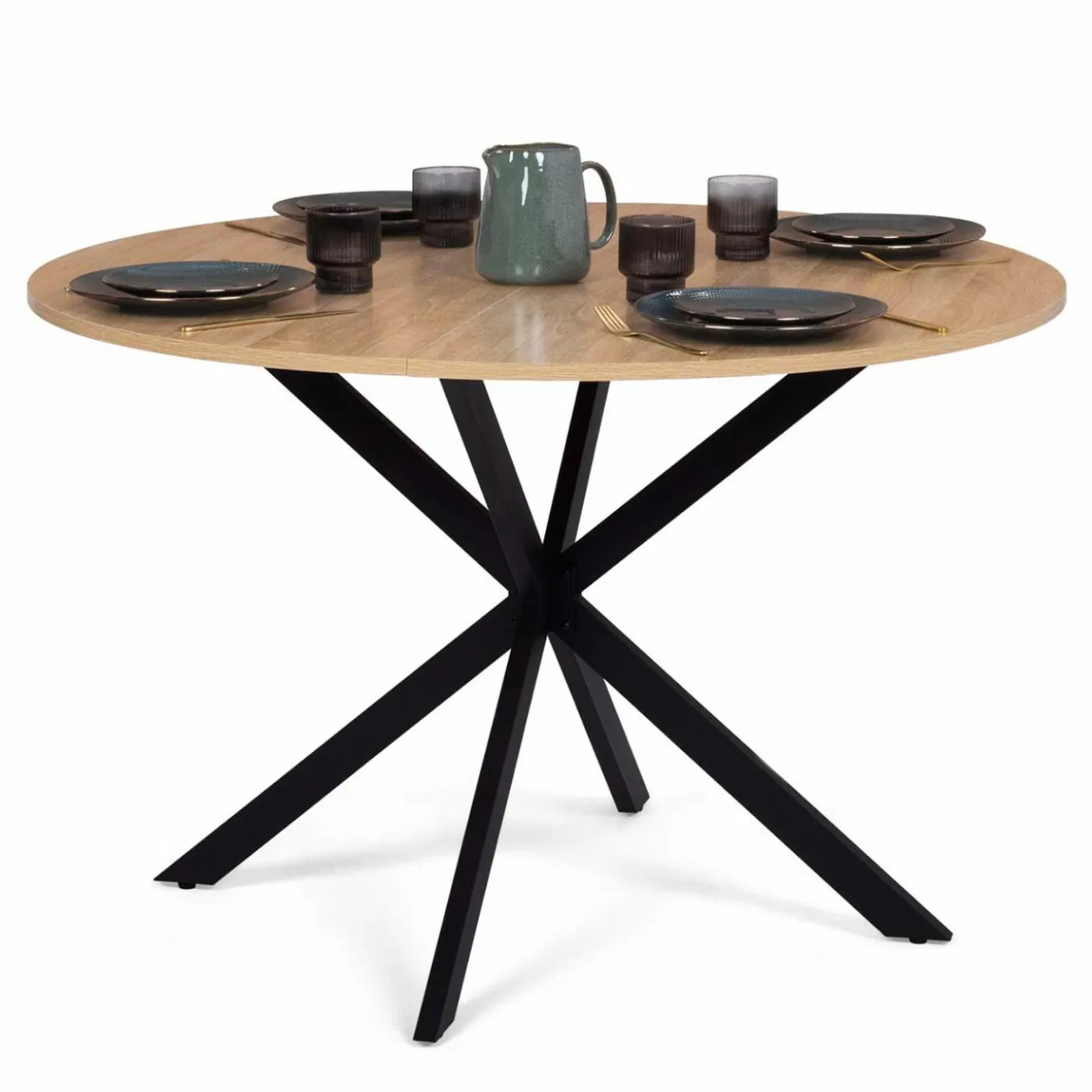 Table ronde noir et bois 4-6 personnes 110cm pied araignée
