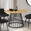 Table ronde pied filaire bois et noir 6 personnes