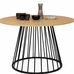 Table ronde pied filaire bois et noir 6 personnes