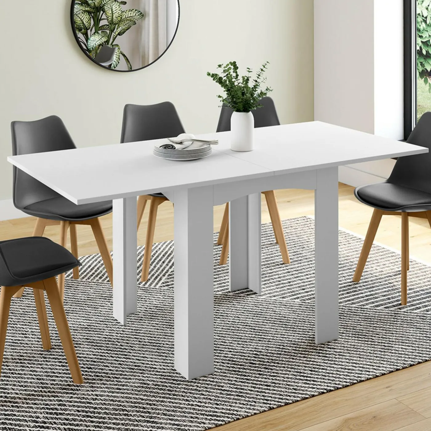 Table salle à manger extensible blanche