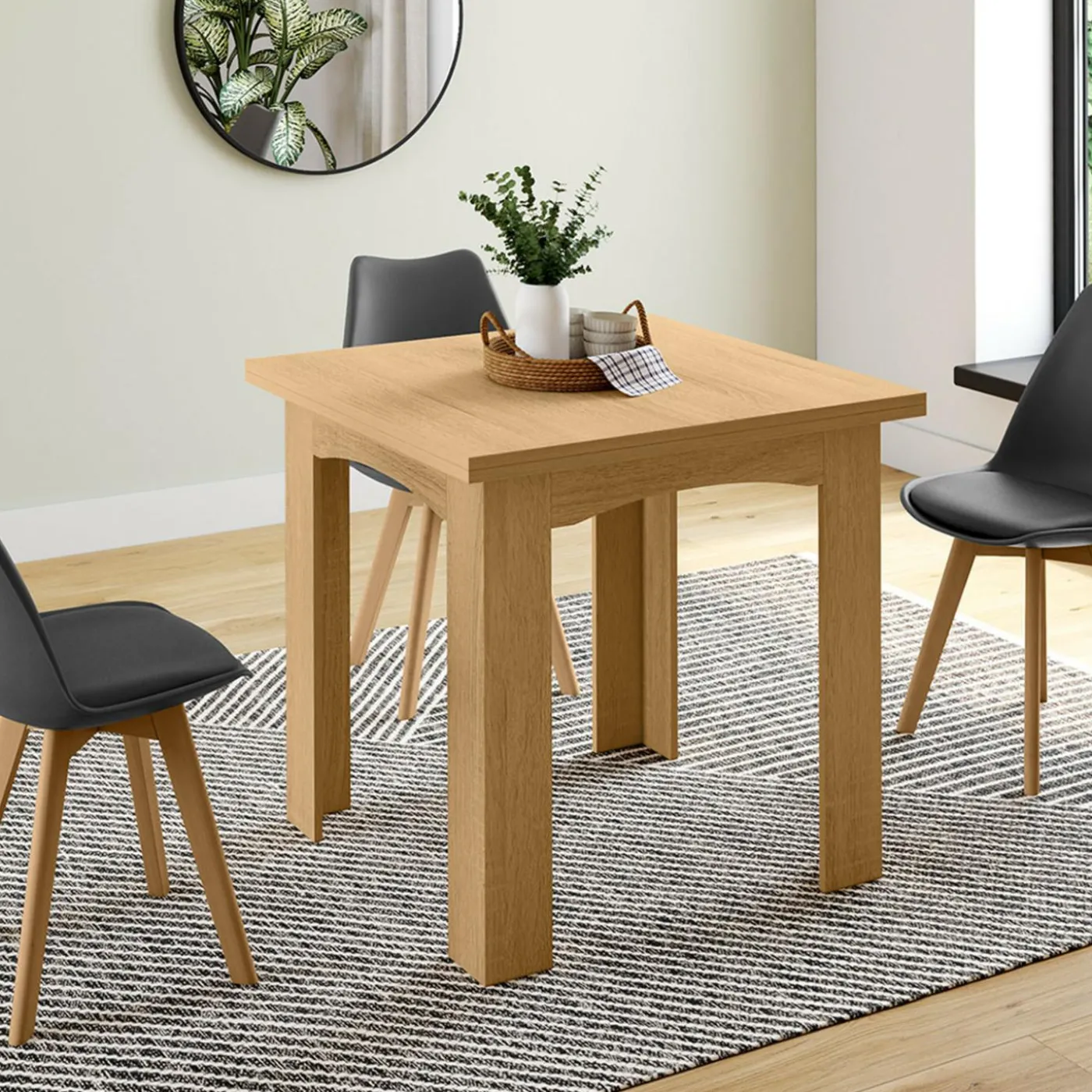 Table salle à manger extensible imitation hêtre