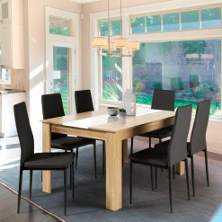 Table salle à manger moderne imitation hêtre et blanc
