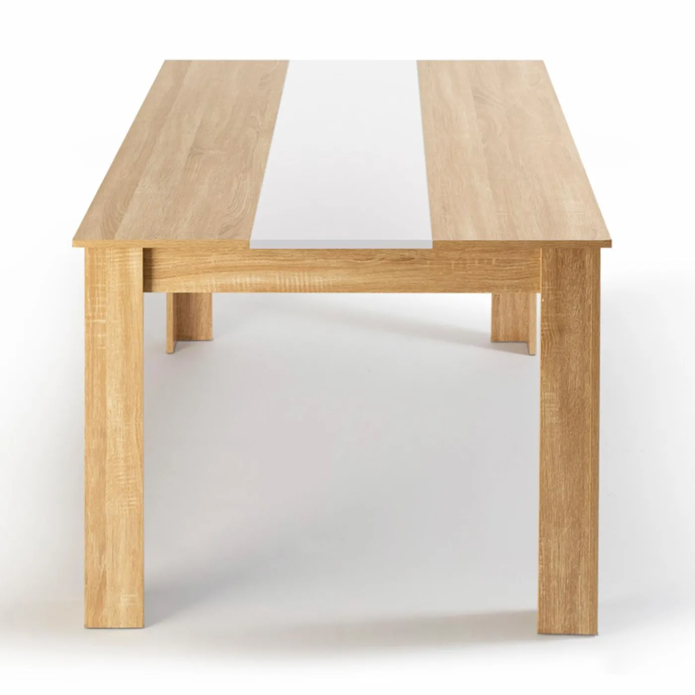 Table salle à manger moderne imitation hêtre et blanc