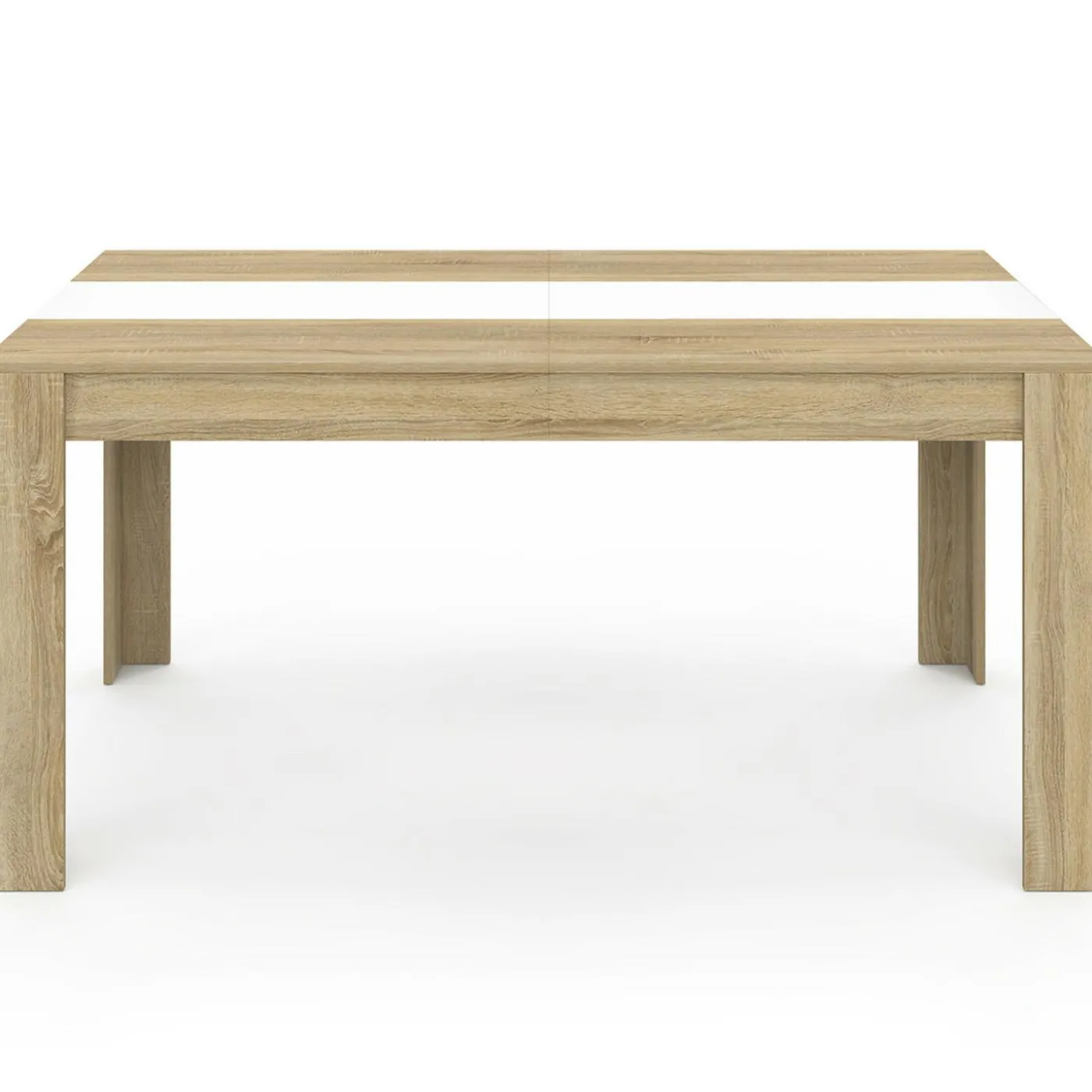 Table salle à manger moderne 160 cm imitation hêtre et blanc