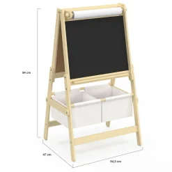 Tableau enfant 3 en 1 chevalet double face avec rouleau de papier et 2 paniers de rangement