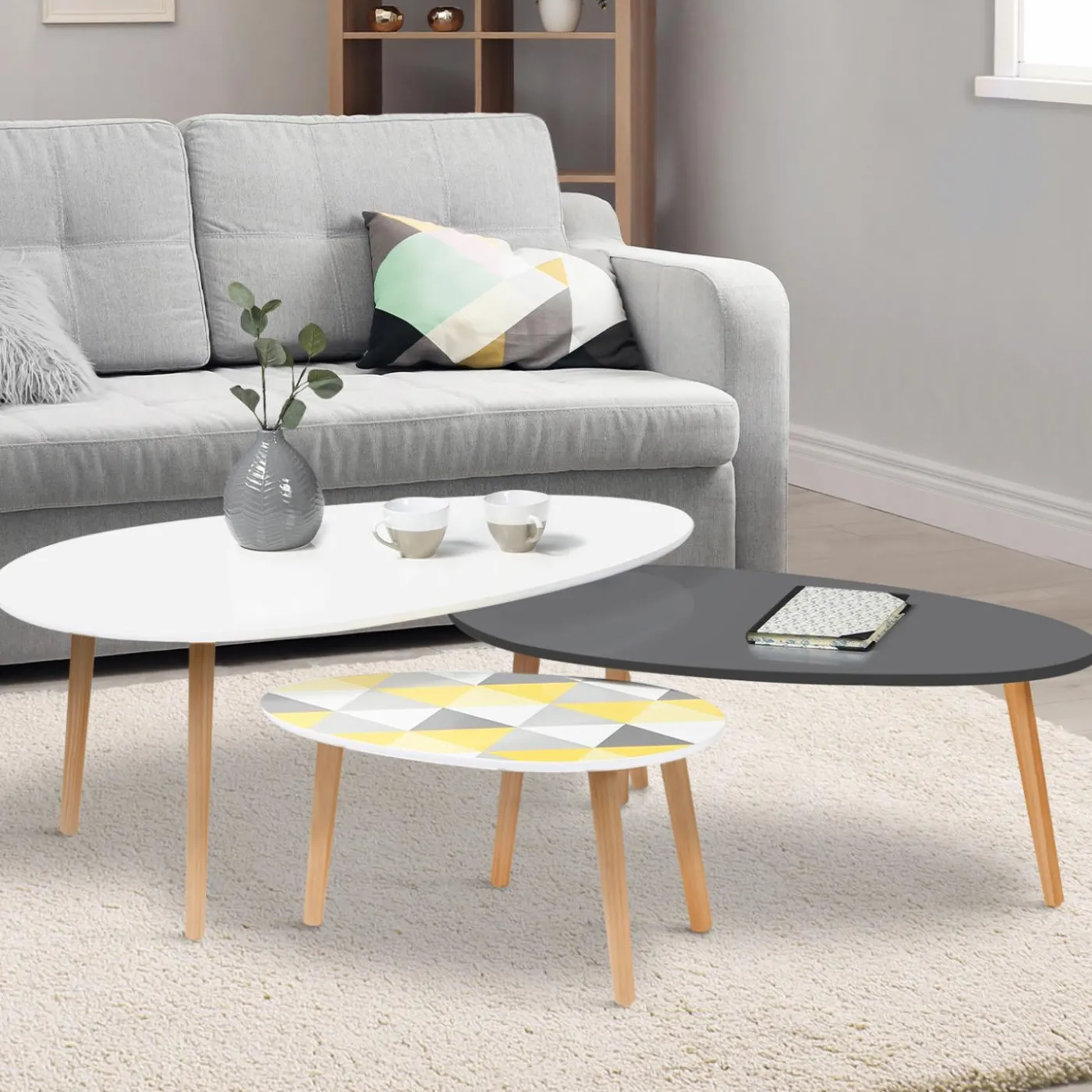 Tables basses de salon gigognes scandinaves ovales