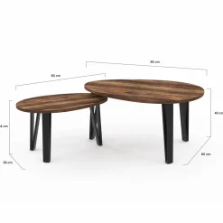 Tables basses gigognes bois et pied noir
