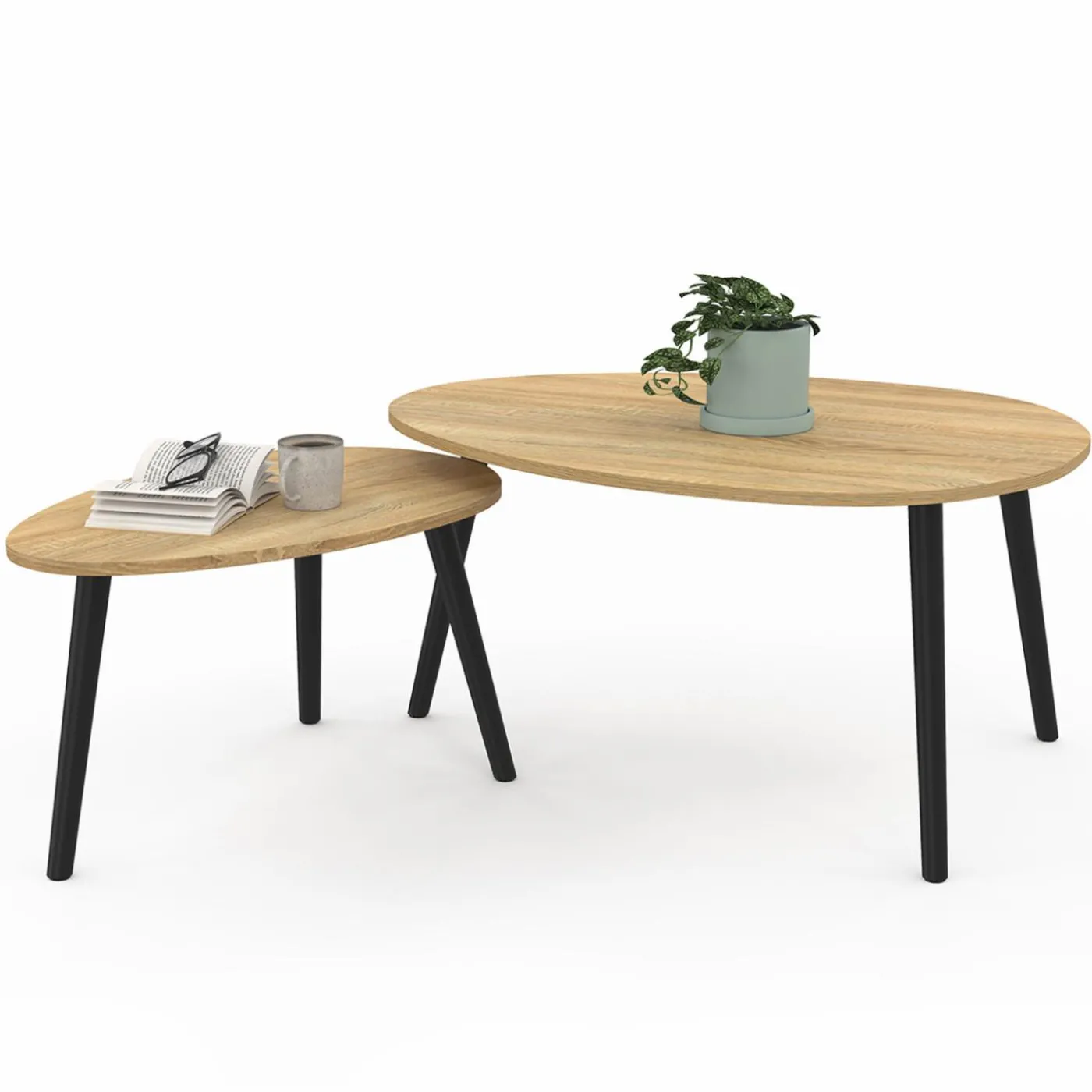 Tables basses gigognes scandinaves bois et noir - lot de 2