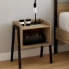 Tables de chevet 1 niche bois et pieds métal noir - lot de 2